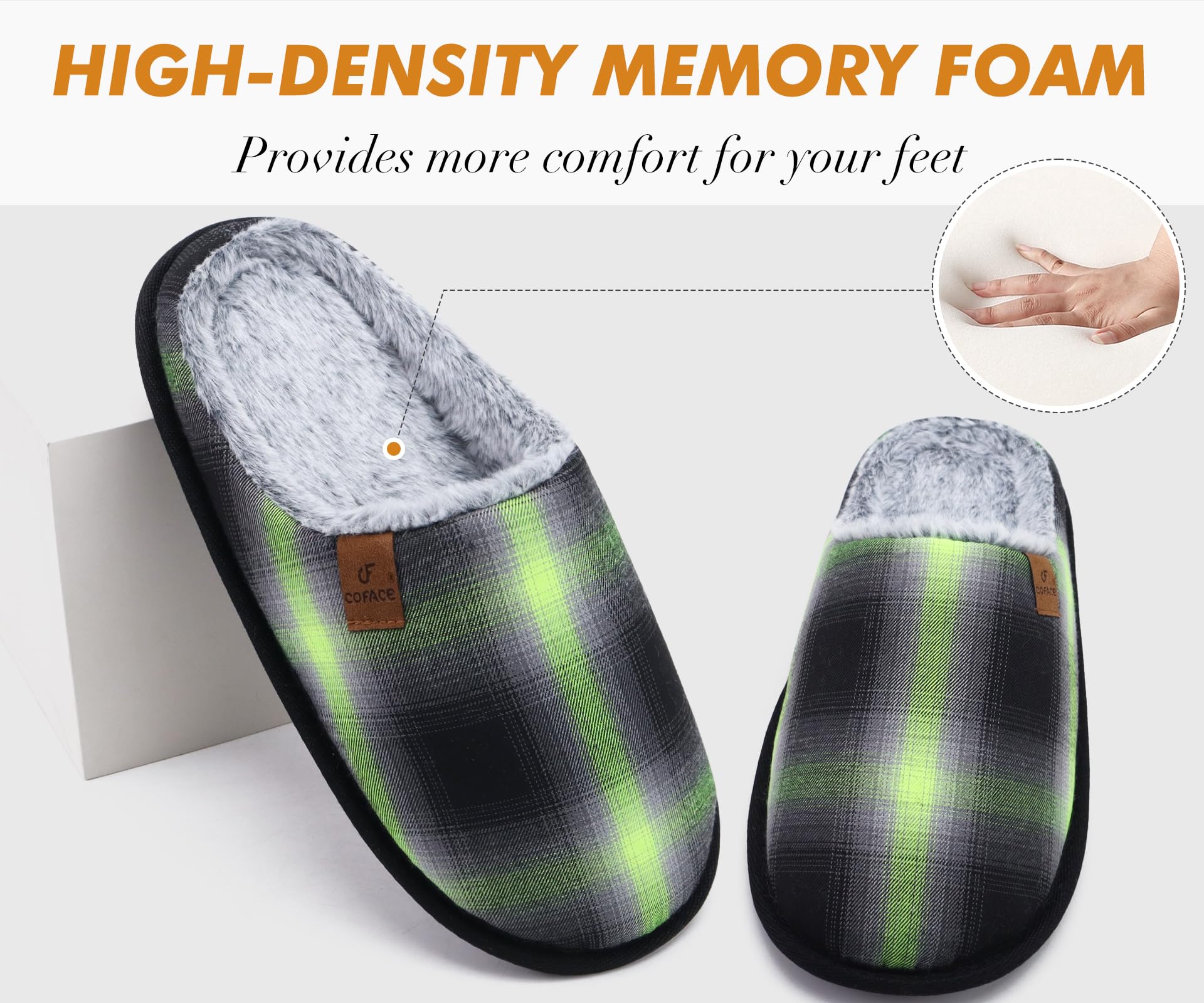 Pantofole da Uomo Invernali Plaid, Comoda Memory Foam Calde Scarpe da Casa in Lana con Suola Antiscivolo 40-47