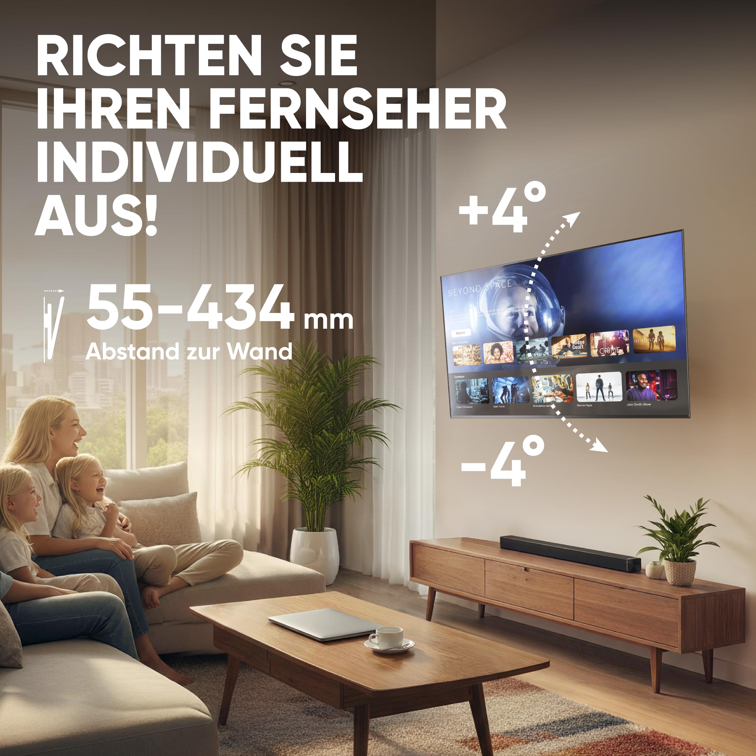 ONKRON TV Wandhalterung schwenkbar 40-75", bis 70 kg, VESA 600x400, M6L-B | Fernseher Halterung 5,5-43,4 cm ausziehbar, neigbar, Doppelarm, Kabelmanagement; für Wohnzimmer, Hotels & Konferenzräume