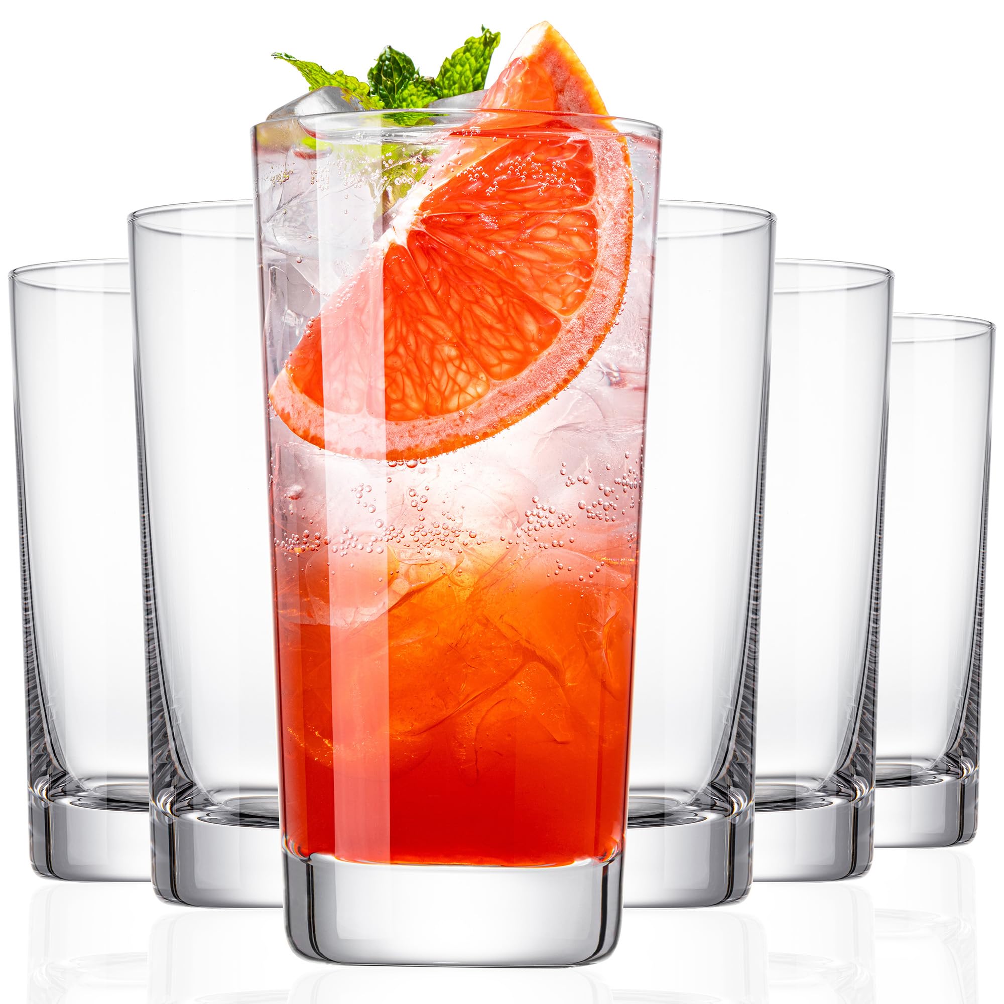 Drinking Glasses Set of 6 13 5oz Highball Glass Cups with Heavy Base Water Glasses for Kitchen and