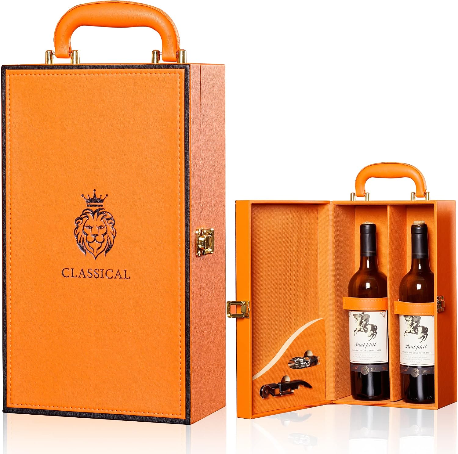Amazon.com: HiCrast Wine Box with 2 Bottle Leatherette Top Handle ...