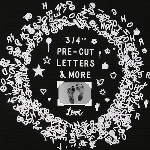 Letras de 34 pulgadas, 374 caracteres blancos precortados para letras de fieltro intercambiables, letras blancas de 34 pulgadas de 0.75 pulgadas,