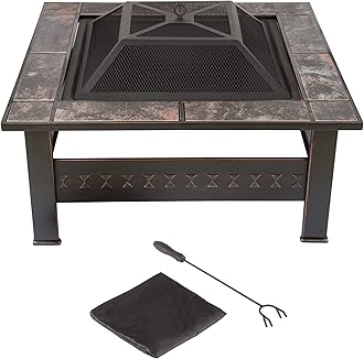 Fire Pit - 32-Inch Outdoor Firepit Table with Screen, Cover, and Poker - Outdoor Fire Pits for Backyard, Deck, Patio, or Porch by Pure Garden (Bronze)
