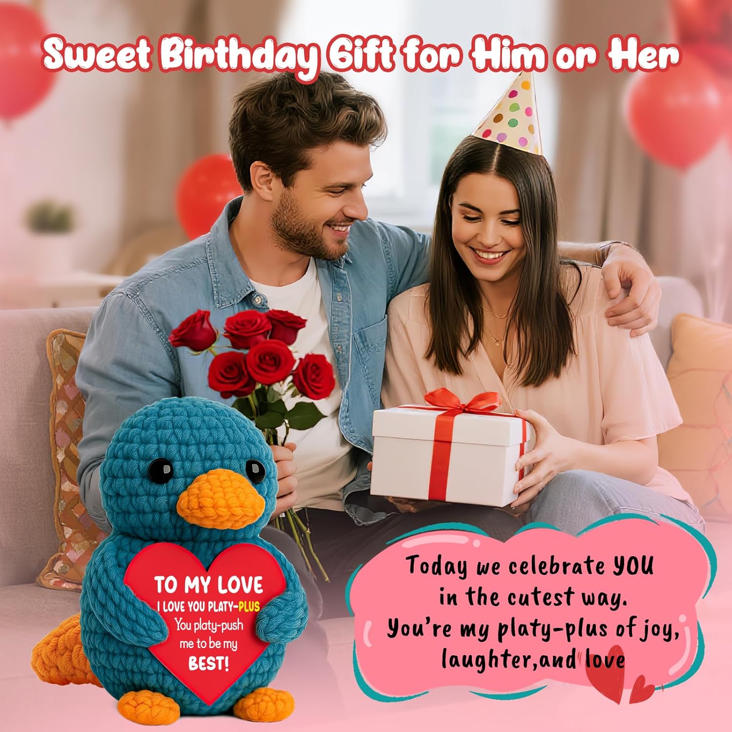 Mini Anniversary Romantic Gifts for Him Her Boyfriend Girlfriend Couples to My Love Handmade Crochet Platypus for Valentine’s Birthday Gifts for Men Women Husband Wife I Love You Gift - Image 5