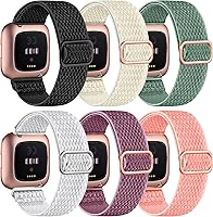Vista 10 de Paquete de 8 bandas elásticas compatibles con Fitbit Versa 2/Lite/SE para mujeres y hombres, correa trenzada de nailon elástico ajustable Solo Loop