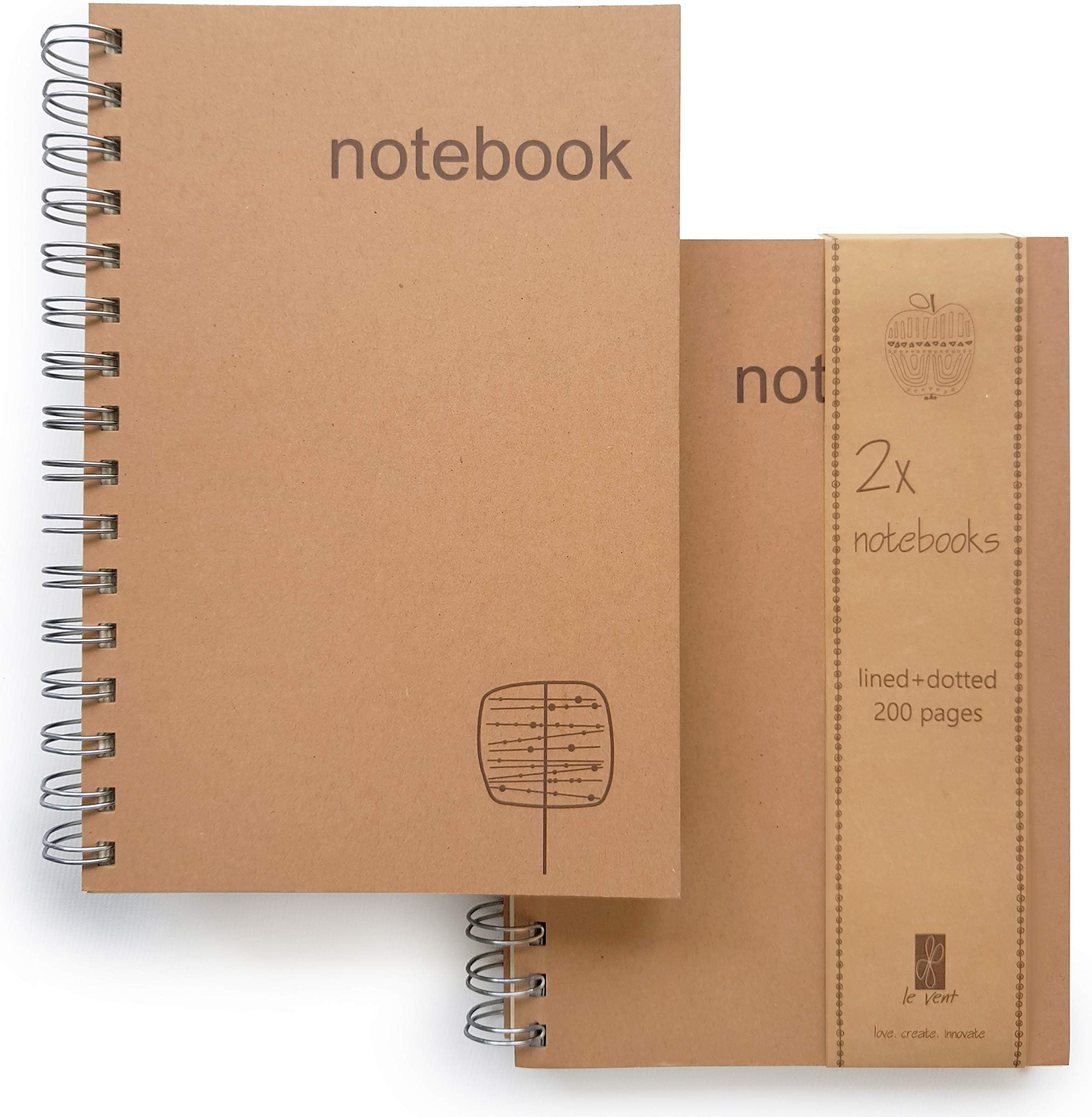 le vent A5 Spiral Dot & Lined Journals - 200 Creamy Pages - Non-bleed 100gsm Paper - Durable Hardcover (5" x 8.25") - Perfect for Bullet Journaling, Planning, and Note-Taking - Designed by Artists