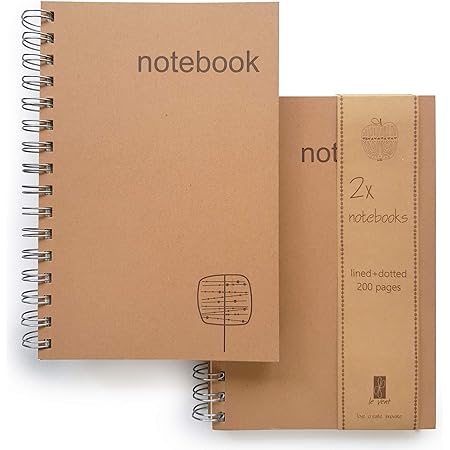 A5 Spiral Notebooks – Set of Dot and Lined Journal – 200 Wide Ruled Pages – 1 Subject - Spiral Bound Notebook 5x7 for Writing, Bullet Journal and Leather Journal Refill – by Le Vent