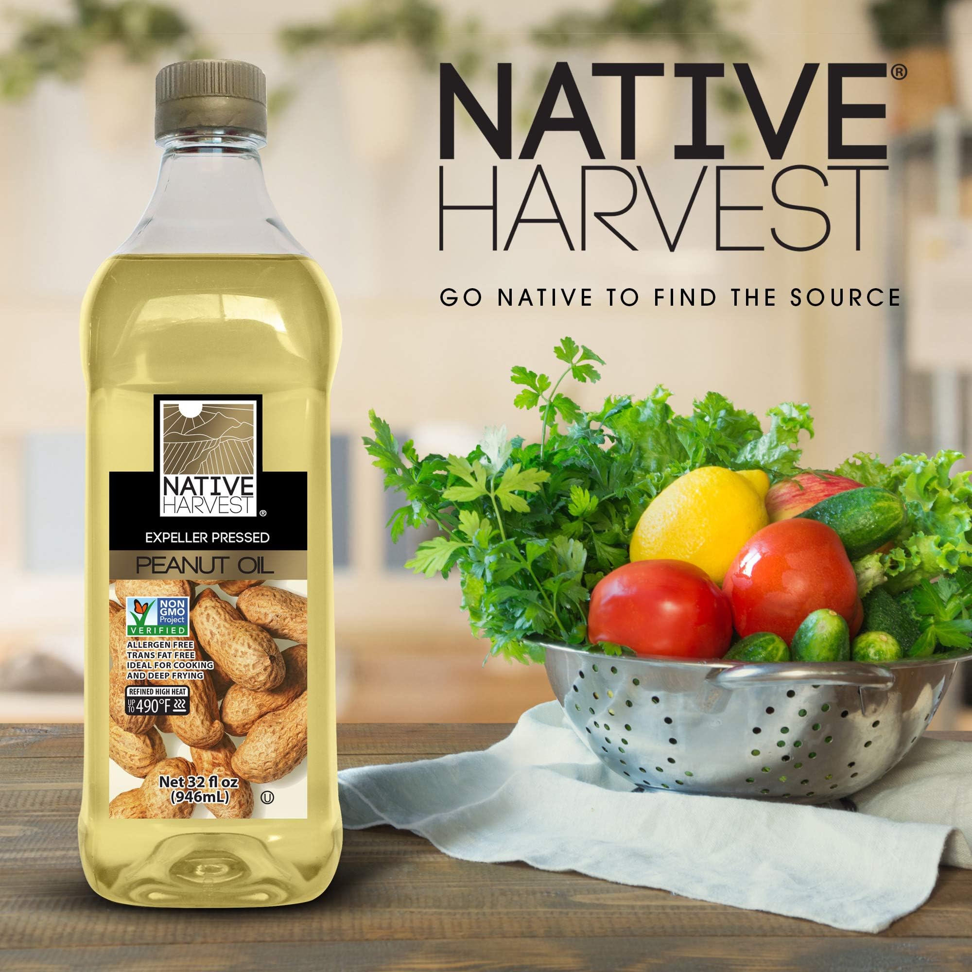 Native Harvest Expeller Pressed Non GMO Peanut Oil, 32 Fl Oz (Pack of 2)