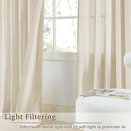 Miniatura 4 de StangH Cortinas de lino para sala de estar, 108 pulgadas de largo, pestañas traseras, privacidad para barrer el suelo, cortinas clásicas filtrantes