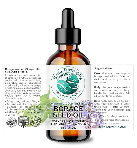 Miniatura 2 de Bella Terra Oils - Aceite de semilla de borraja 2oz - Excelencia prensada en frío, rico en ácido gamma-linolénico (GLA), vitaminas y minerales,