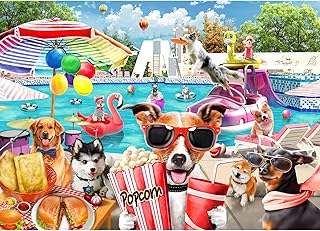 HUADADA Jigsaw Puzzles 1000 Pieces for Adults, Fun at The Amusement Park Dog Puzzles for Adults and Kids Unique Shape Pieces Funny Puzzles (27.56