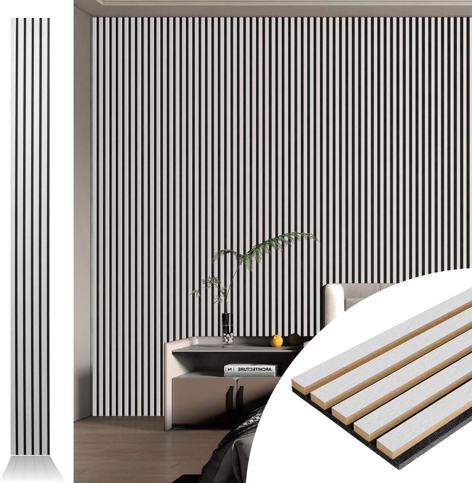 Art3d 4pcs-107 x 8in Slat Acoustic Panel for Wall and Ceiling, 3D Fluted Sound Absorbing Panel with Wood Finish, Silver