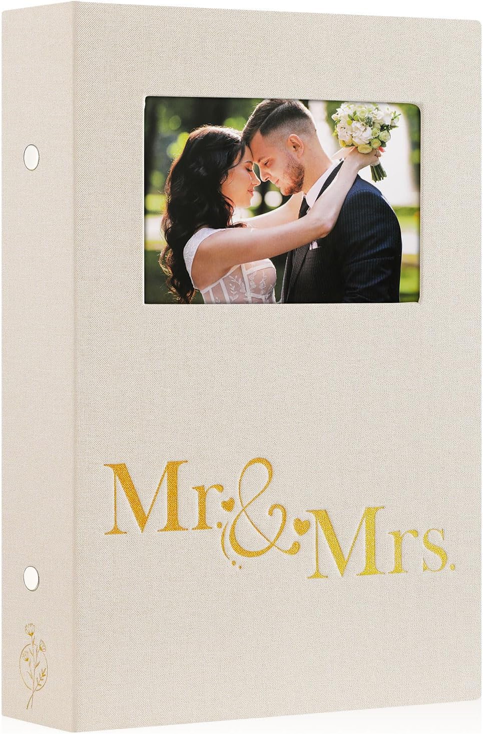 Lanpn Wedding Photo Album 6x4 300 Pocket Photos Slip in, Linen Cover Large Capacity Newlywed Marriage Window Album Hold 300 Horizontal Photos (Mr & Mrs, Beige)