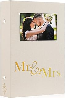 Lanpn Wedding Photo Album 4x6 300 Pocket Photos Slip in, Linen Cover Large Capacity Newlywed Marriage Window Album Hold 300 Horizontal Photos (Mr & Mrs, Beige)