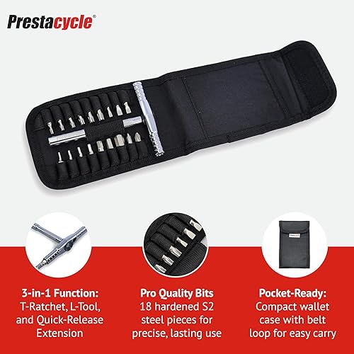 Miniatura 4 de Prestacycle Kit de cartera de trinquete con mango en T – Kit de herramientas compacto de trinquete de 3 vías con 12 brocas hexagonales específicas