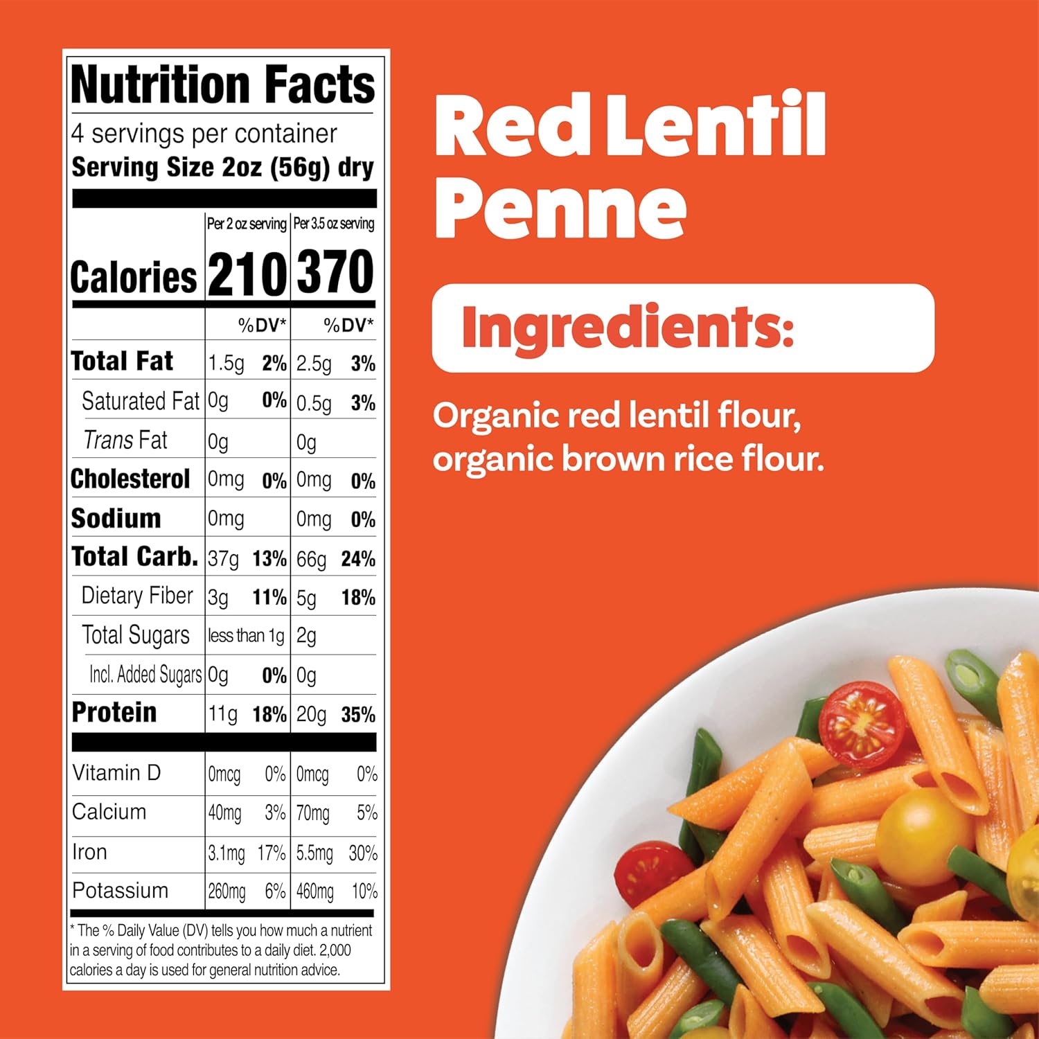 EXPLORE CUISINE Organic Red Lentil Penne - High Protein & Fiber, Gluten Free Pasta, Easy to Make - Organic, Non GMO - 24 Total Servings, 8 Ounce (Pack of 6)