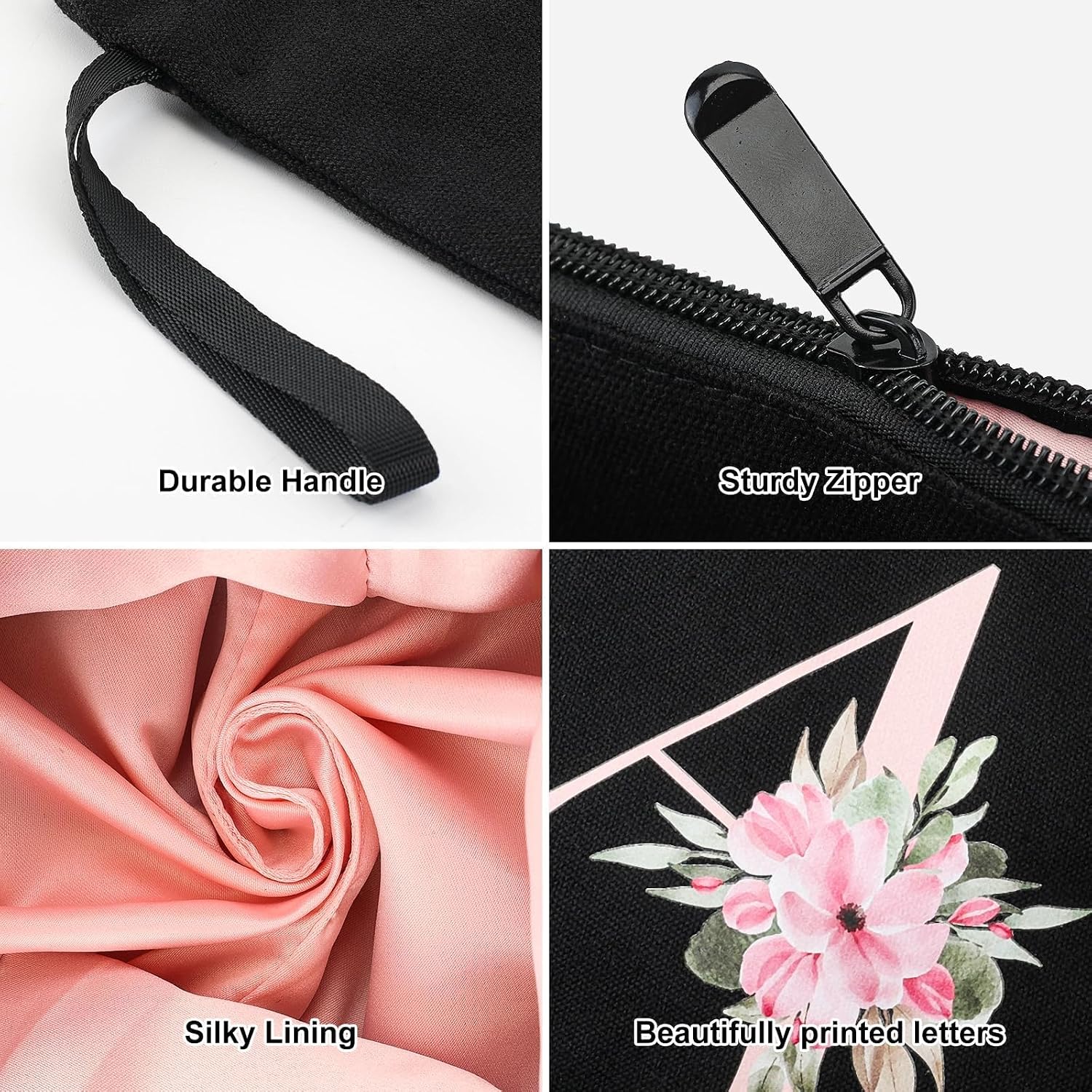 Vavabox A-Z Personalized Makeup Bag, Birthday Gifts for Women Mom, Gifts for Best Friend, Bride Bridesmaid Cosmetic bag (N, 04-Black Set) image 3