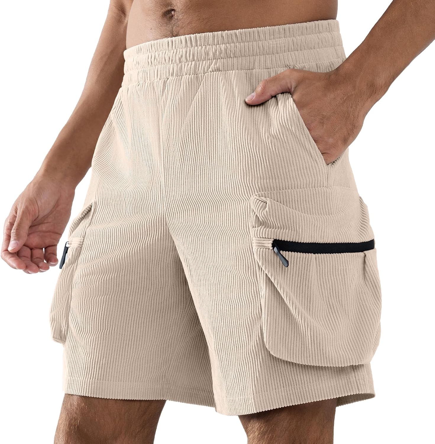 APTRO Men's Casual Shorts 9" Fashion Corduroy Cargo Comfort Shorts with Zipper Pockets Relaxed Fit - Image 2