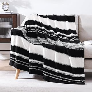 WRENGONGE Black White Throw Blanket, 50x70 Soft Cozy Striped Throw Blank...