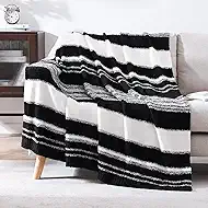 WRENGONGE Black White Throw Blanket, 50x70 Soft Cozy Striped Throw Blankets for Couch, Sofa, Bed, Travel, Lightweight Fluffy Warm Plush Decorative Blankets for Women, Men Gift