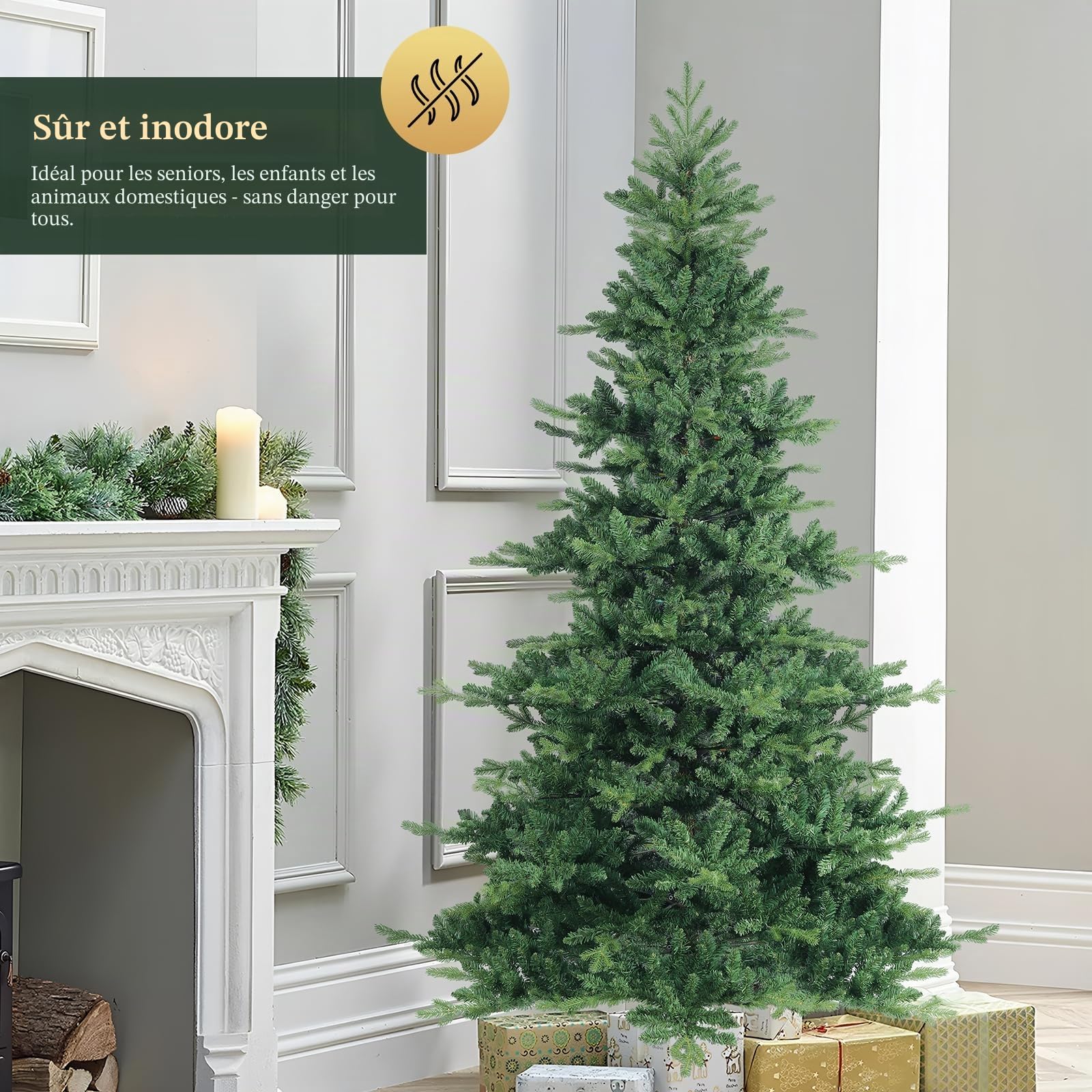 SALCAR Sapin de Noël Artificiel de 180 cm, en PVC et polyéthylène, système de Parasol Pliable, diamètre 115 cm