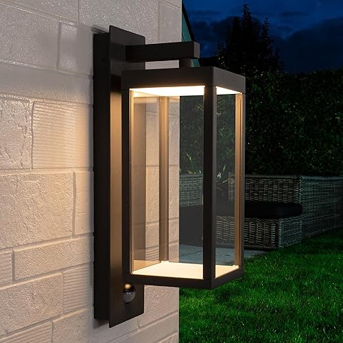 Vista 26 de Lámparas modernas para exteriores del atardecer al amanecer, aplique de pared exterior de 15 pulgadas, luz de porche, lámpara de pared negra