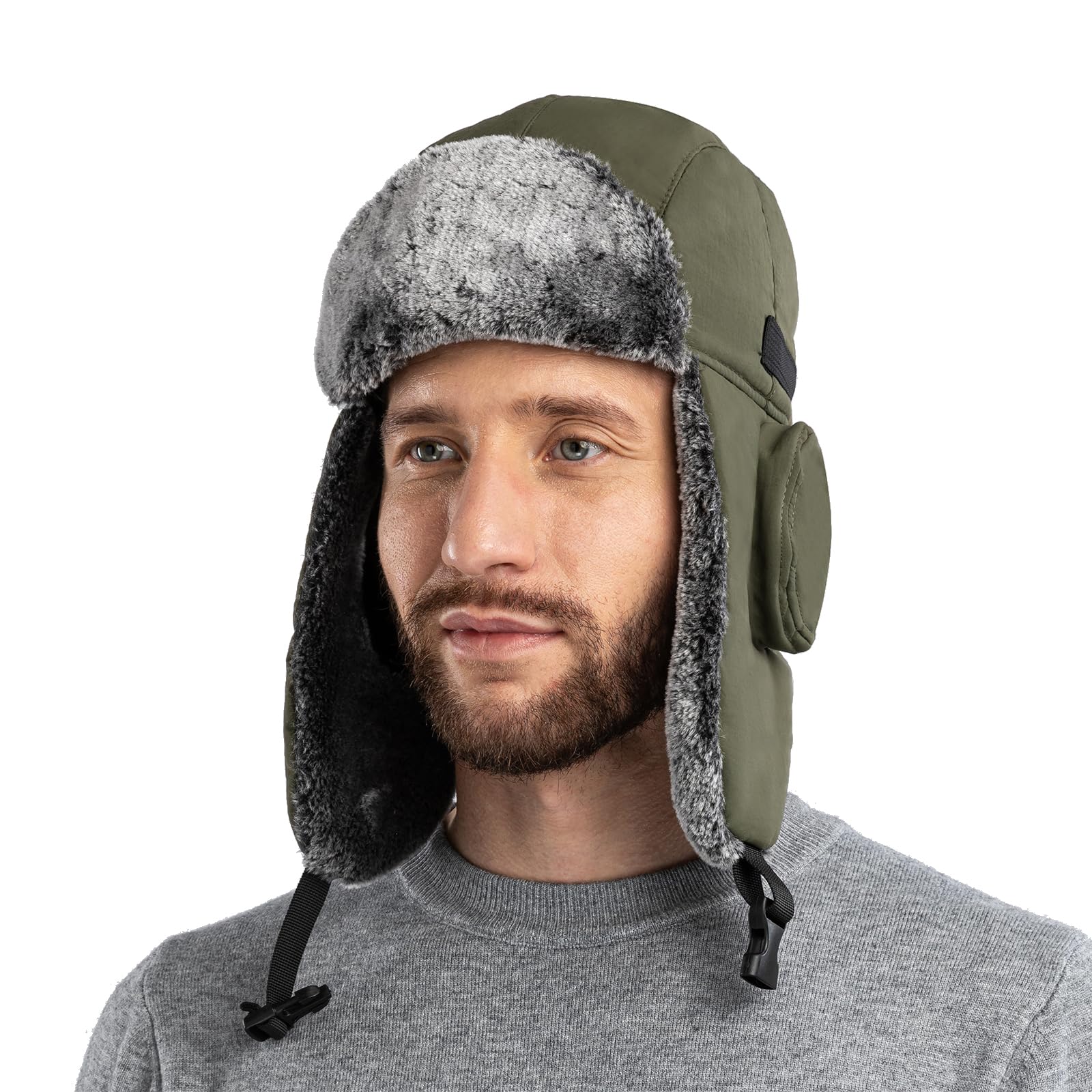 HunterBee Womens Ladies Waterproof Winter Bomber Ushanka Russian Hat Eskimo Fur Hunting Skiing Trapper Trooper Hats with Ear Flaps Aviator Warm Snow Green