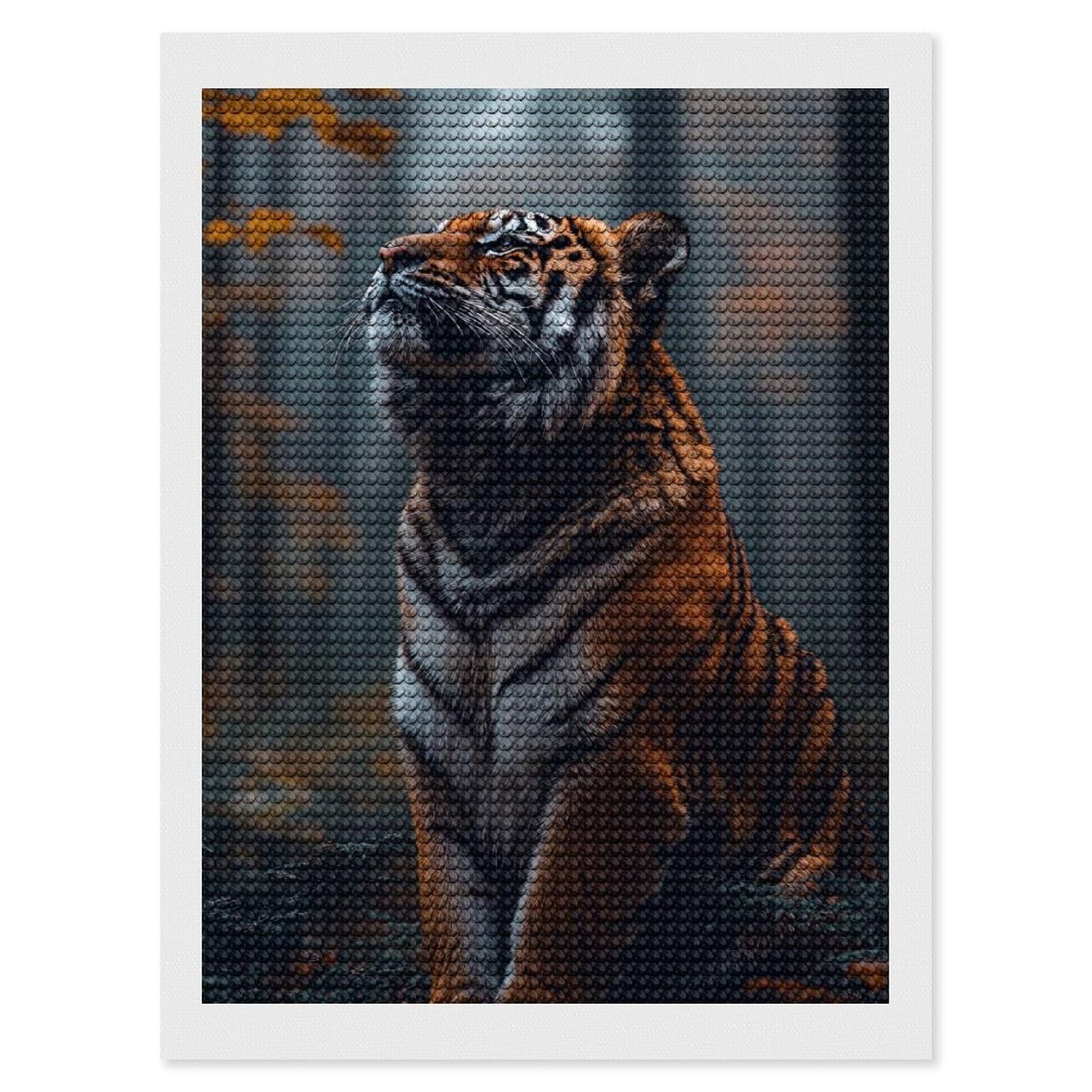 Junmoney Majestic Tiger in Autumn Forest Diamond Painting Canvas Set 12"x16", Easy to Enjoy, Adhesive Canvas, Office Decor, Holiday Gift Idea, with Tool Kit