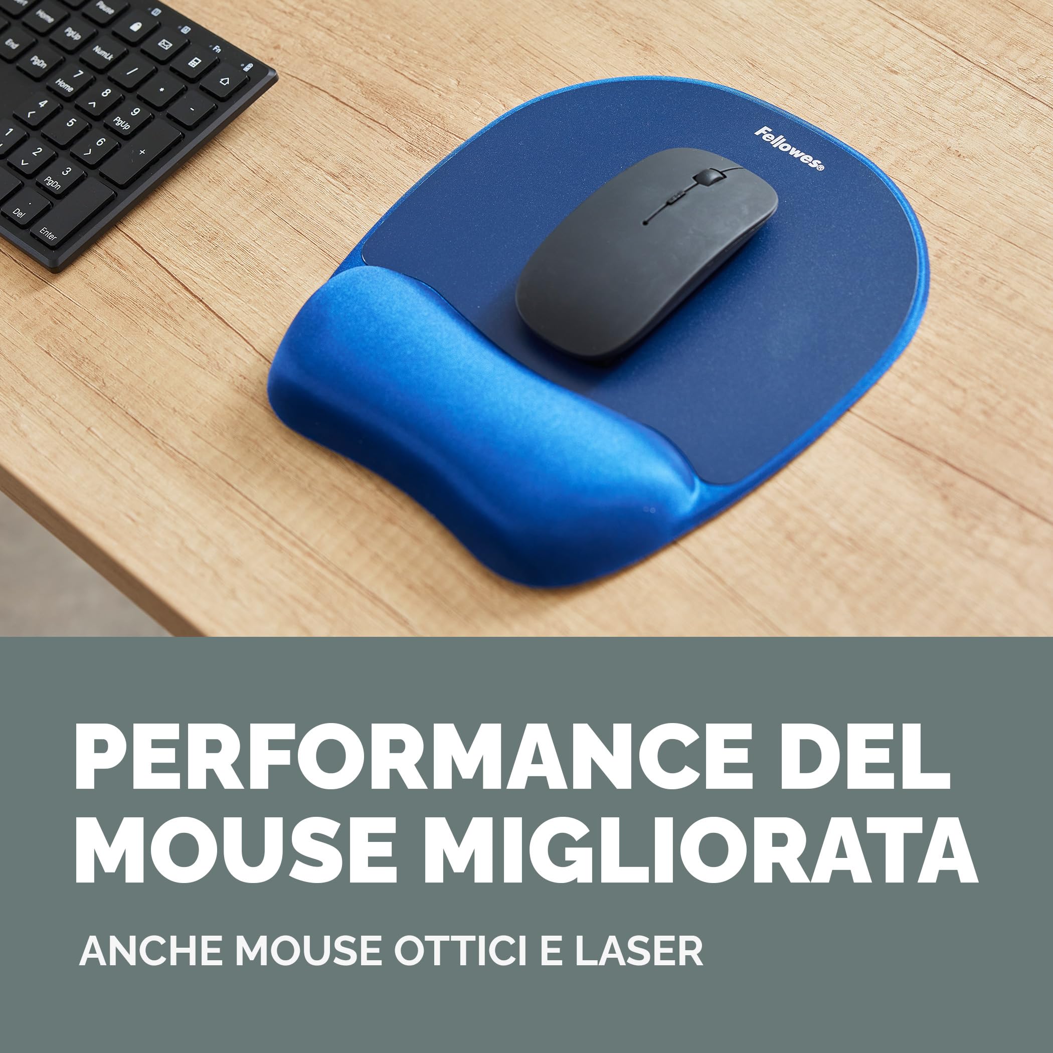Fellowes Tappetino mouse Everyday con supporto per il polso ergonomico Blu