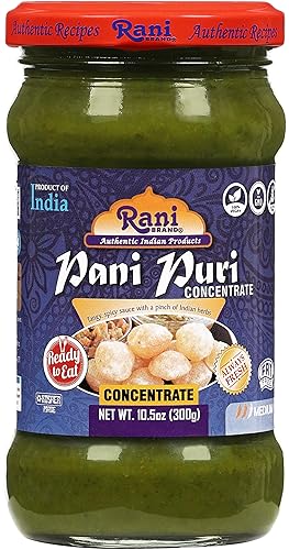 Rani Pani Puri Concentrado (dulce y picante para hacer agua de paniagua picante) Tarro de vidrio de 10.5 oz (300 g), listo para comer vegano Sin