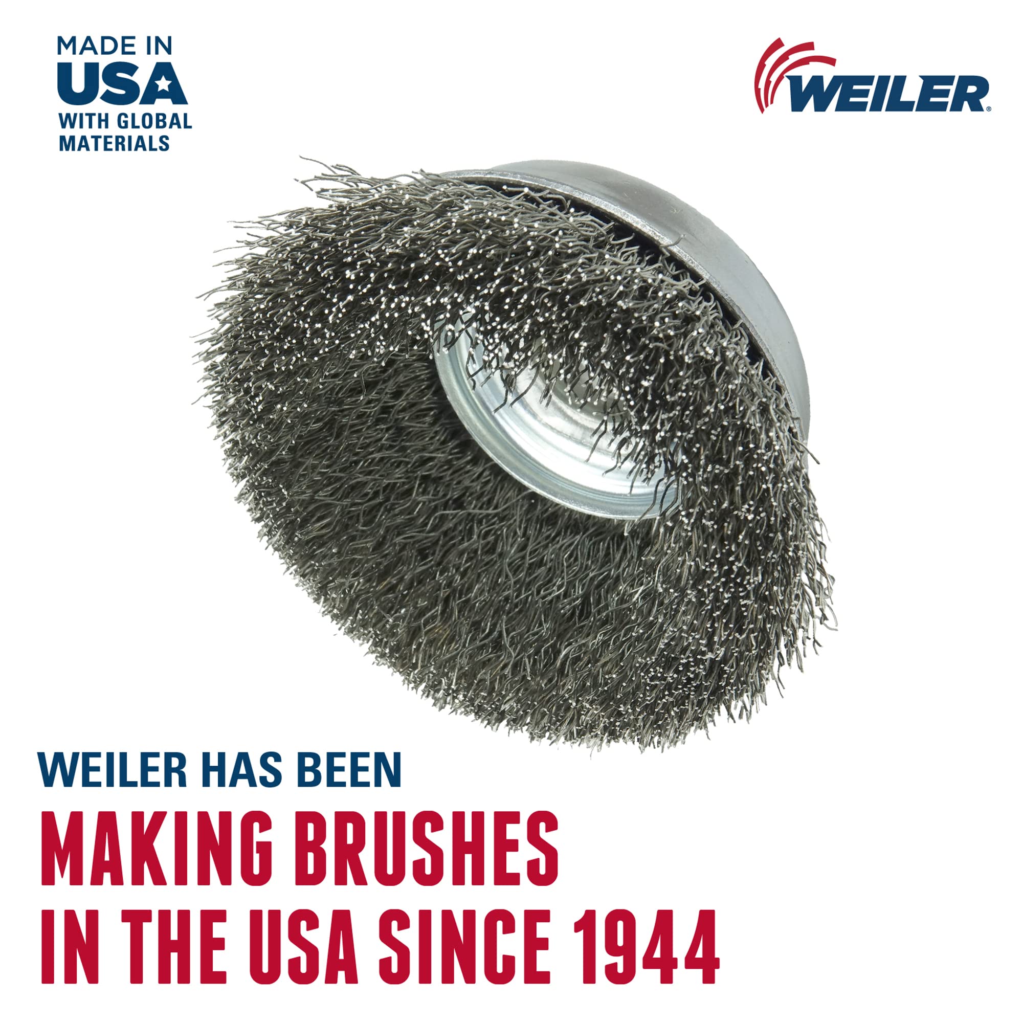 Weiler, acero inoxidable con orificio roscado cepillo de alambre para, 302, alambre ondulado, 3-1/2", 1