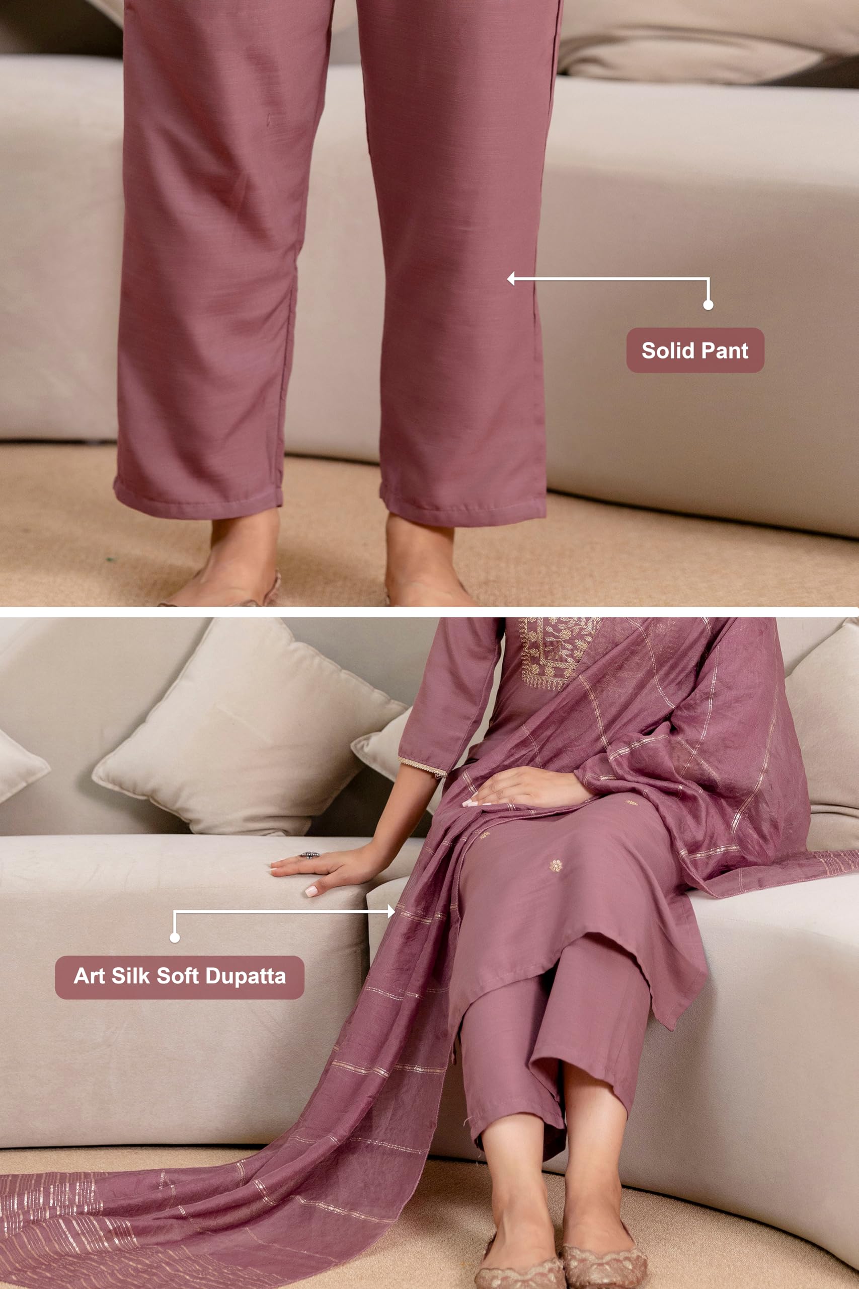 TRENDMALLS Damen Batist Baumwolle Stickerei Arbeit Kurta Hose mit Dupatta Set