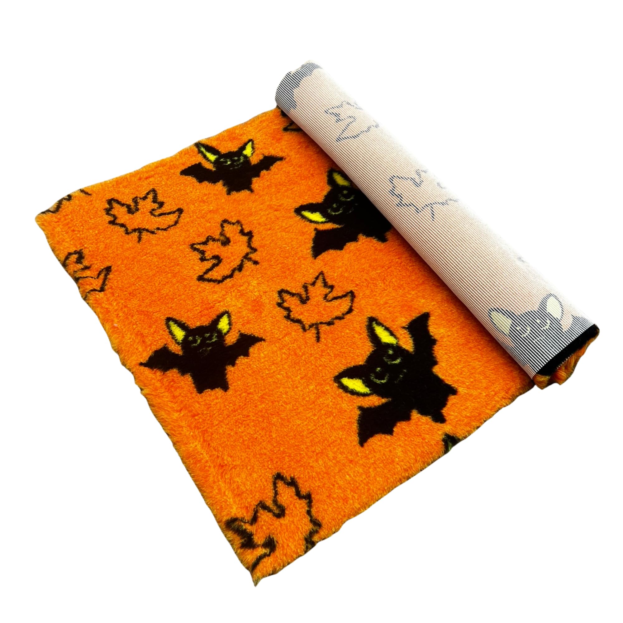 Pawstrading Premium Autumn Halloween Dog Bed Mat – Orange Bat Leaf Vet Bed Bedding with Anti-Slip Back (Multiple Sizes) (Small (50x75cm))