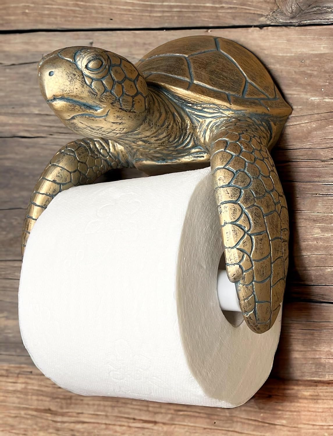Sea Turtle Wall Mount Toilet Paper Roll Holder Rustic Nautical Beach Coastal Decor – Bronze Verdigris Finish