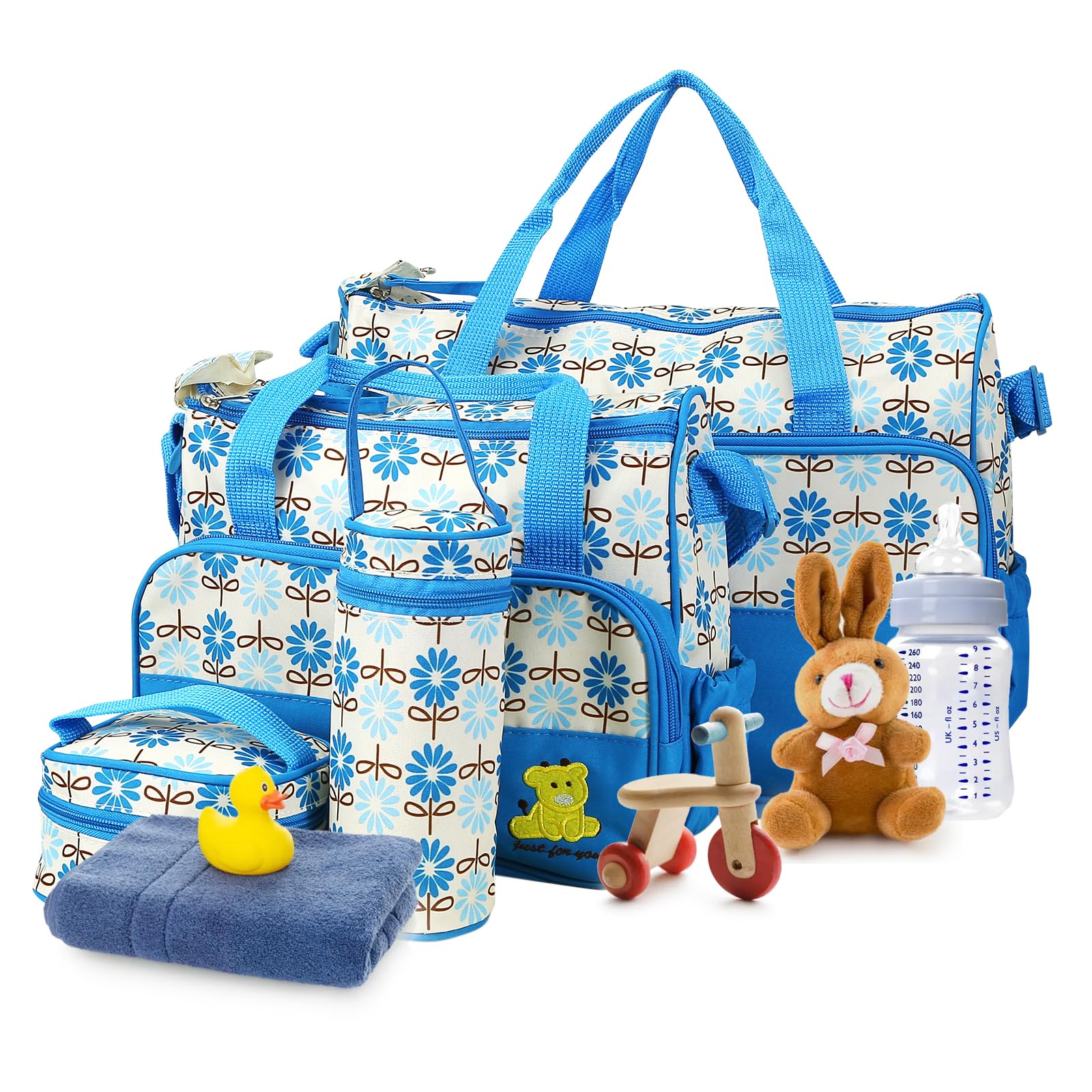 5Pcs Diaper Bags Tote Set for Boy Girls Mom, Large Capacity Baby Bag Multifunctional Maternity Bag for Travel Changing