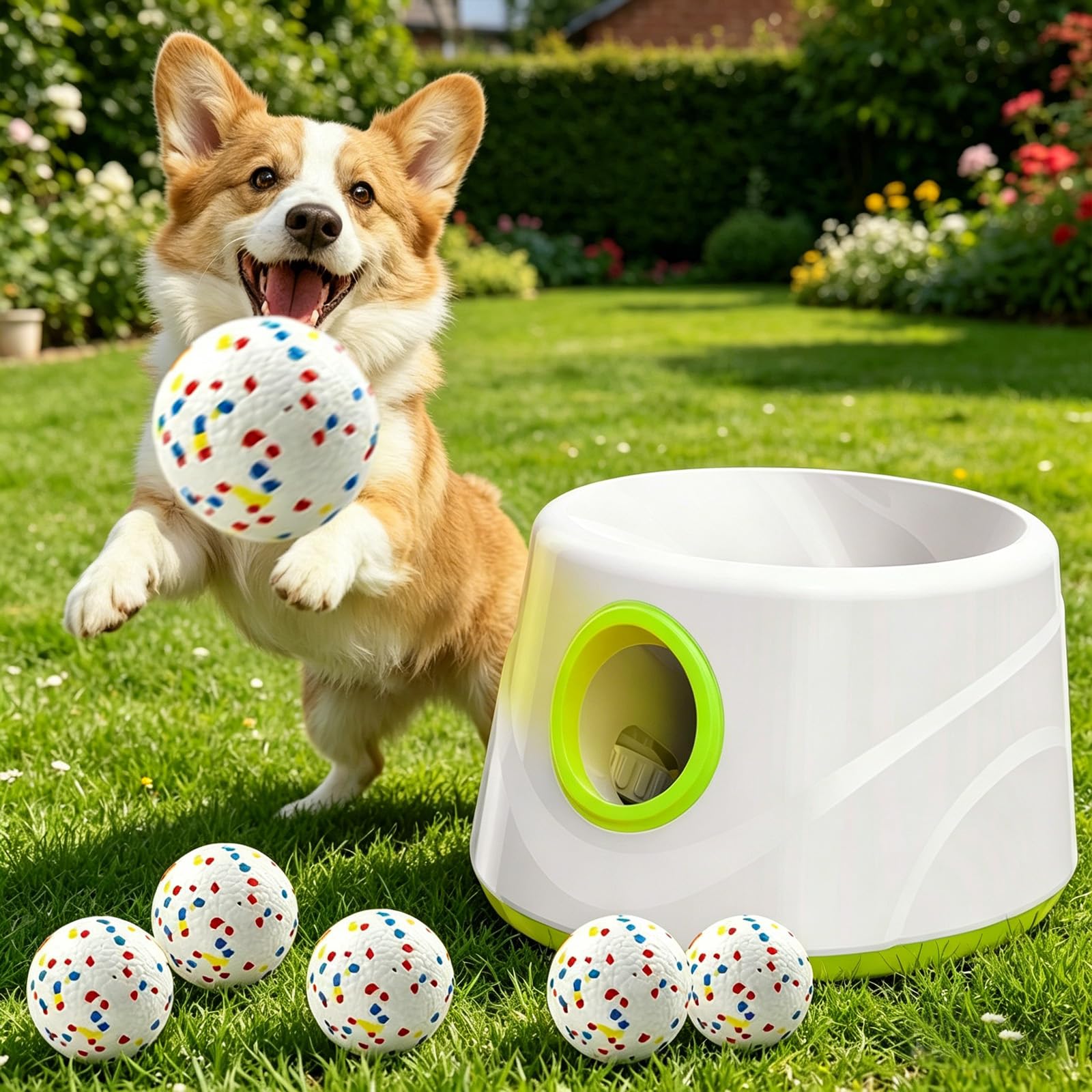 BAKENLON Automatic Dog Ball Launcher, Dog Ball Thrower with 6 ETPU Tennis Balls, 3 Launch Distance(20/33/46ft), Automatic Ball Thrower for Dogs, Dog Tennis Ball Launcher for Indoor Outdoor(Green)