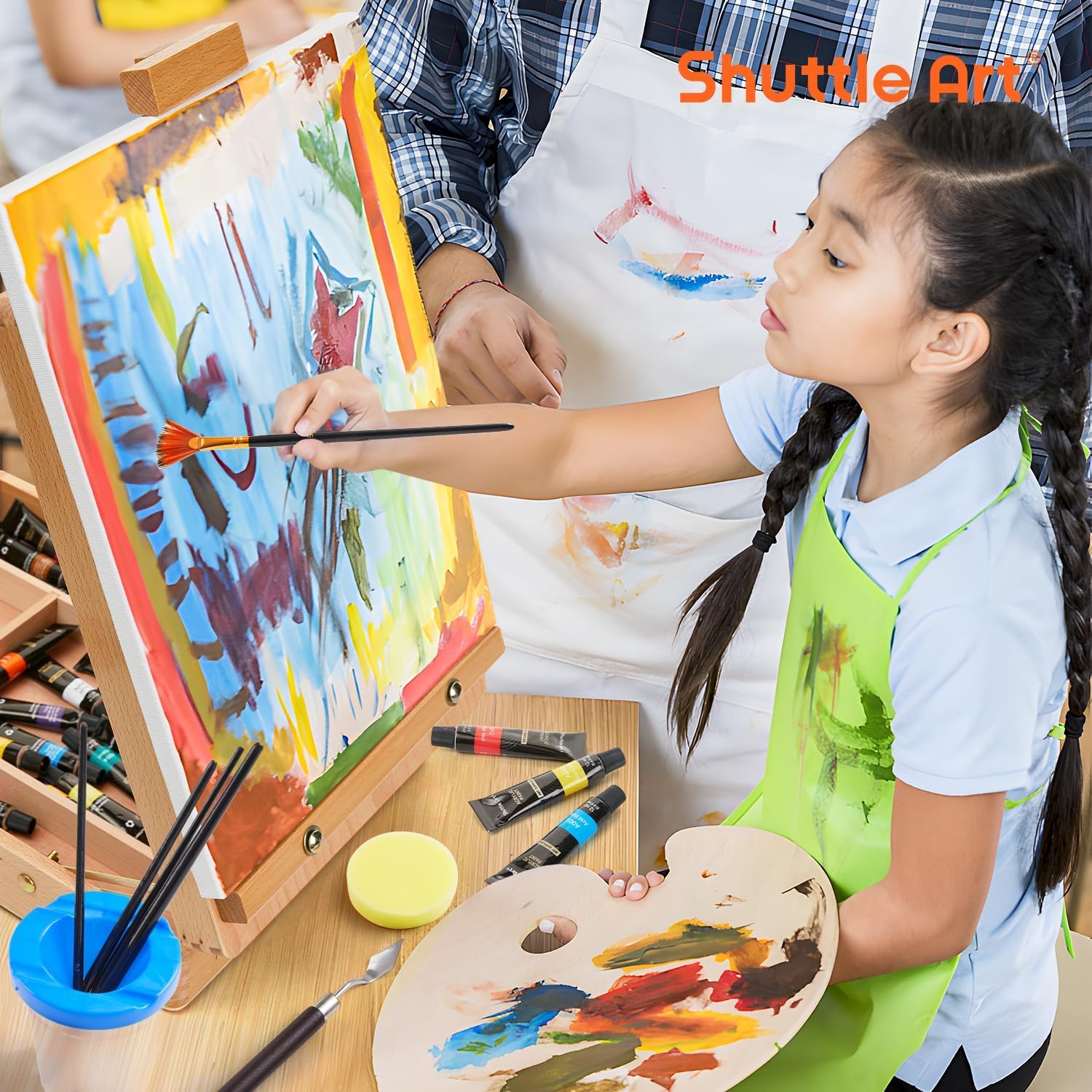 Shuttle Art Assortimento di pittura acrilica, 59 impacchettare articoli di pittura professionale con pannelli di legno Easel, 30 Colori Acrilici, tela, spazzole, tavolozza, Kit per adulti