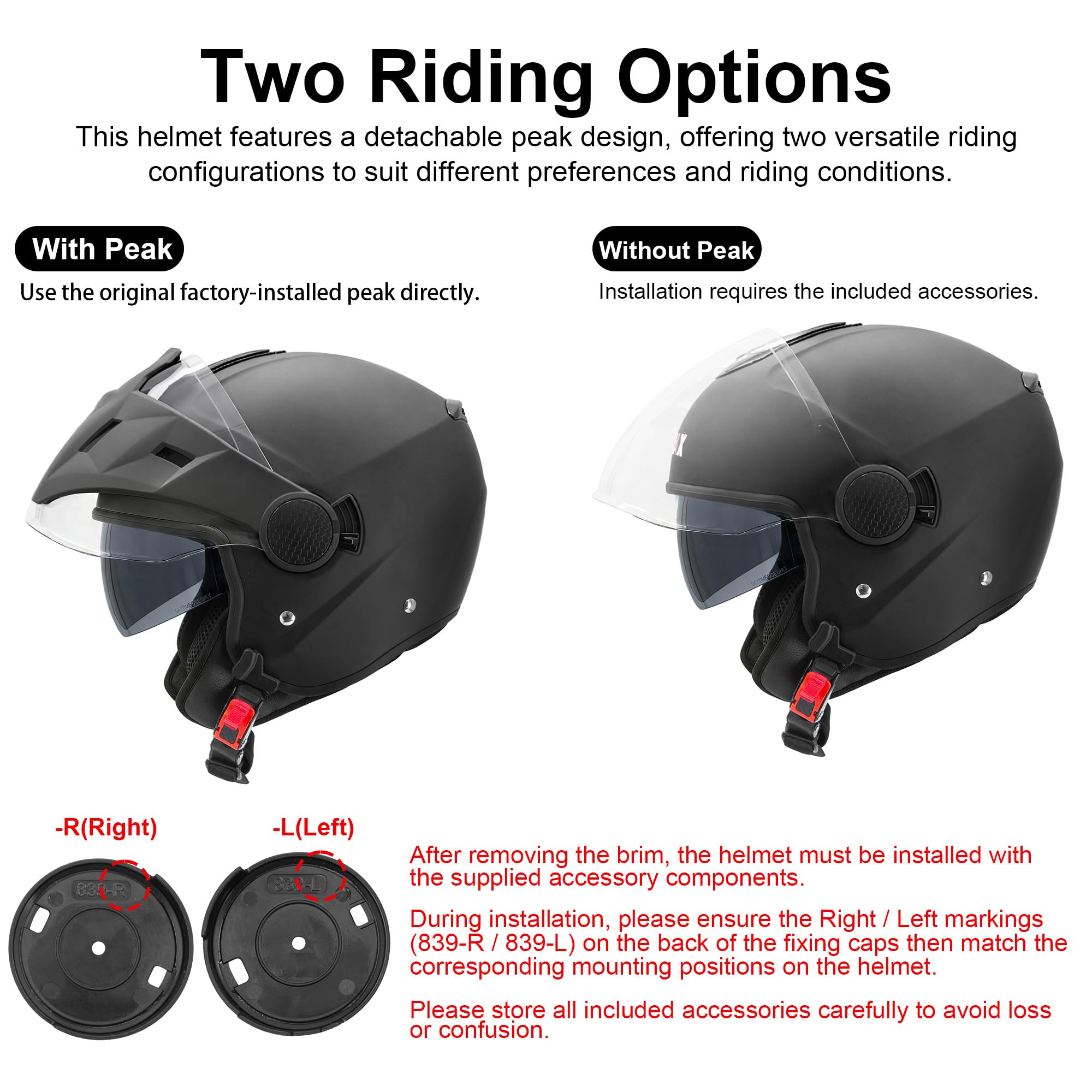 Zorax ZOR-629 Motorbike Open Face DVS Helmet With Removable Peak ECE 2206 Approved - Matt Black XL(61cm) - 3