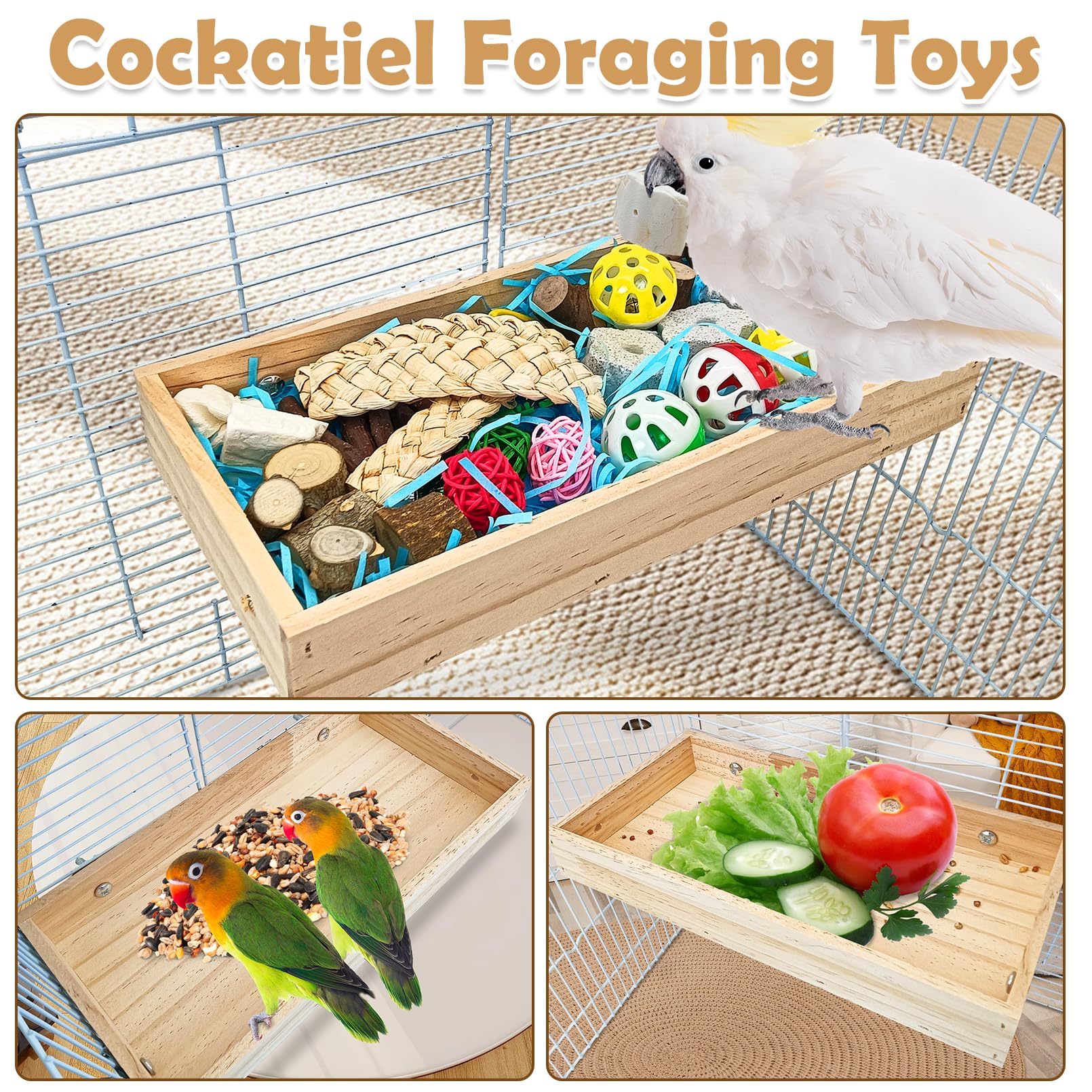 BNOSDM Bird Foraging Toys Box Colorful Parrot Foraging and Shredding Toy Boxes Natural Bird Toy Wooden Birds Chewing Toys for Parakeet, Conure, Cockatiel, Budgies, Lovebirds (Large) - image 6