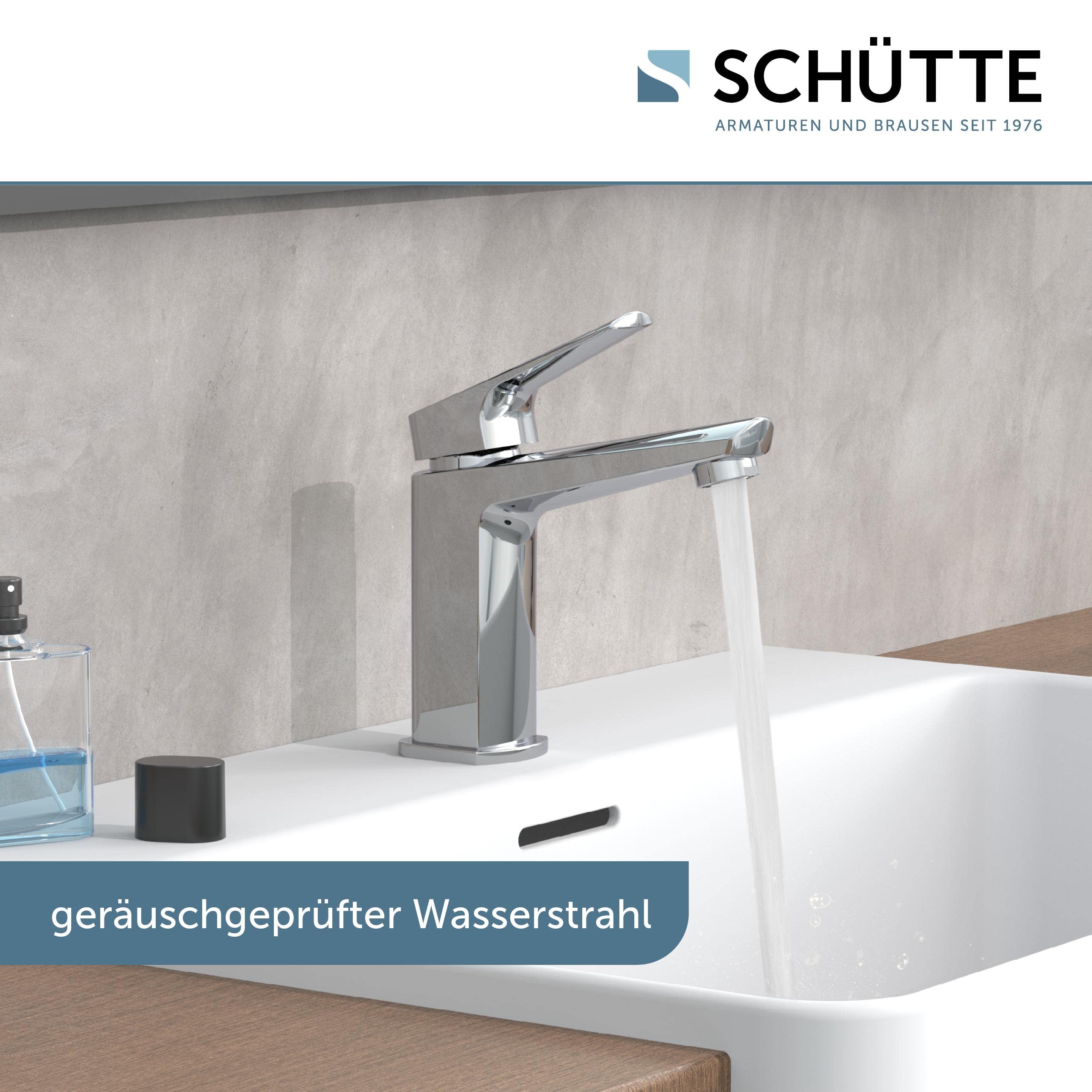 Schütte RAVEN waschtischarmatur bad, Wasserhahn Bad mit Ablaufgarnitur, Armatur Badezimmer, Einhebelmischer Badezimmer mit Pop Up Abflussstopfen, Mischbatterie Waschbecken, Chrom