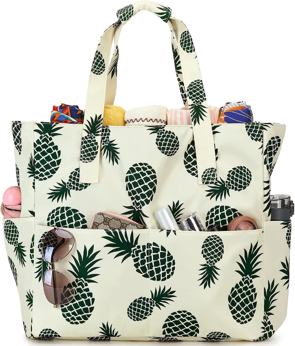 Bolso de playa grande para mujer, bolso de mano impermeable a prueba de arena con cremallera