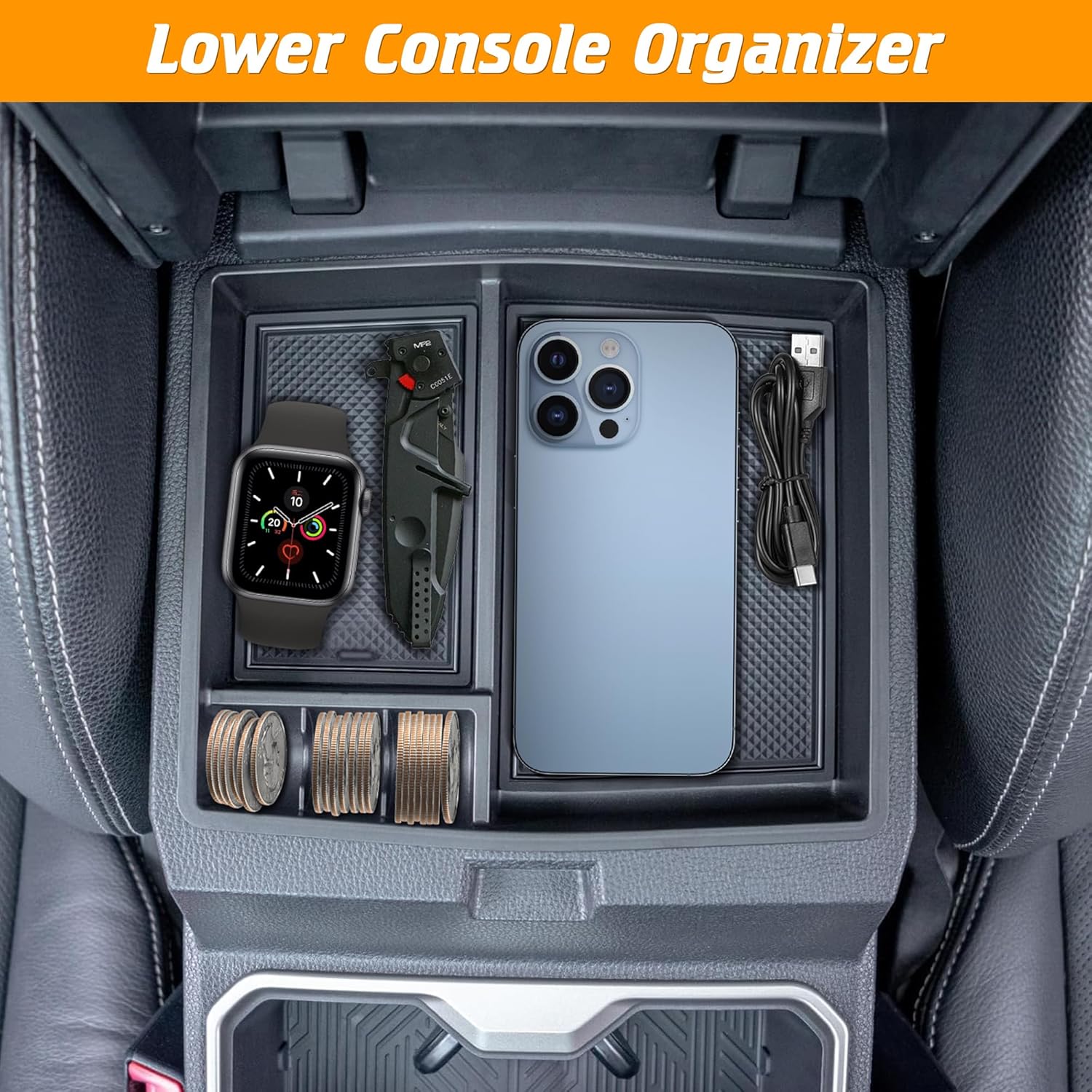 Center Console Organizer Fit For Toyota Tacoma 2024 2025 Center Console Organizer Tray+Armrest Hidden Storage Box+Rear Silicone Cup Holder Inserts for Tacoma Accessories 2025 Interior 3PCS