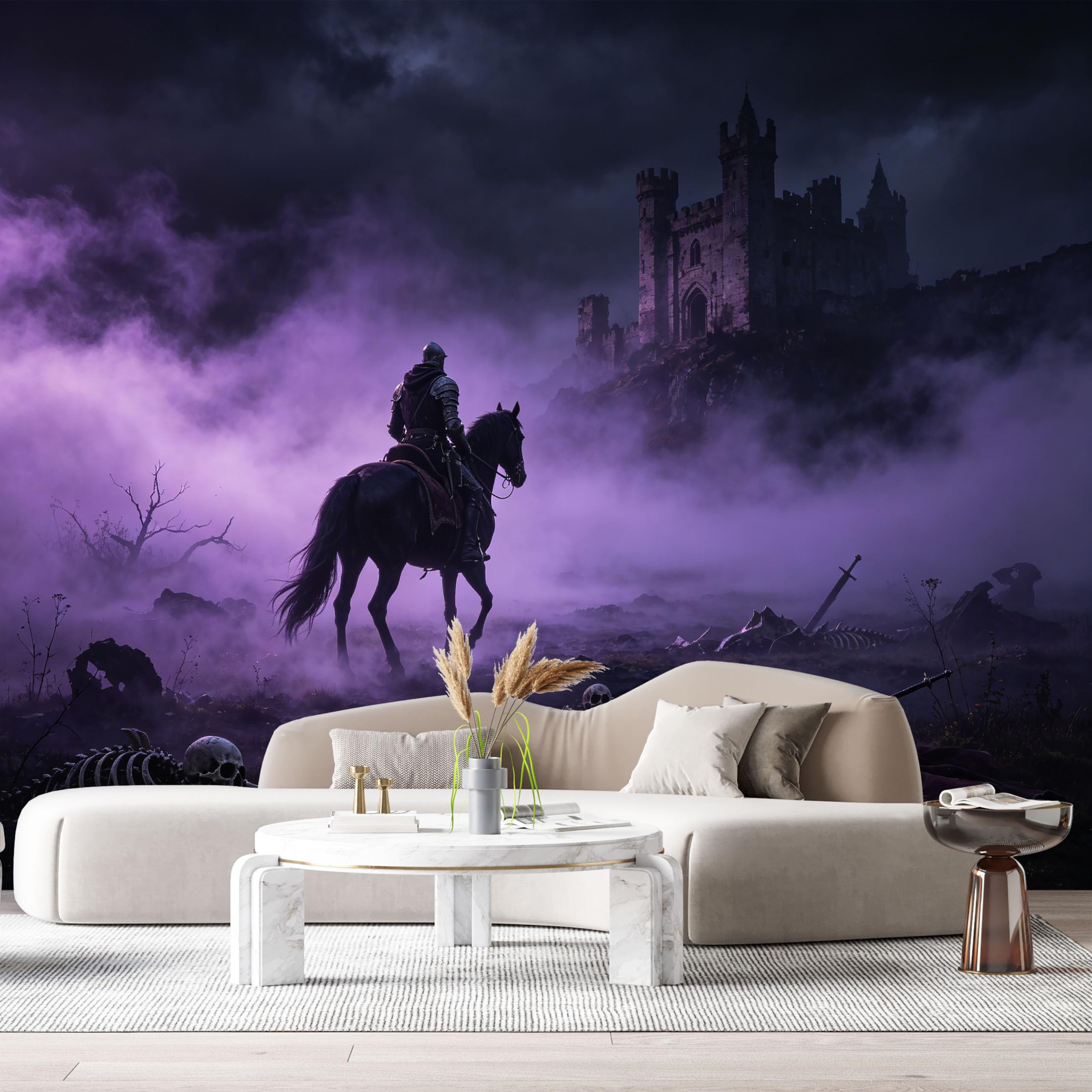 Custom Size Wall Murals Medieval Knight Castle Misty Landscape Oil Painting SelfAdhesive Wall Fabric Removable Large Wallpaper for Photo Living Room