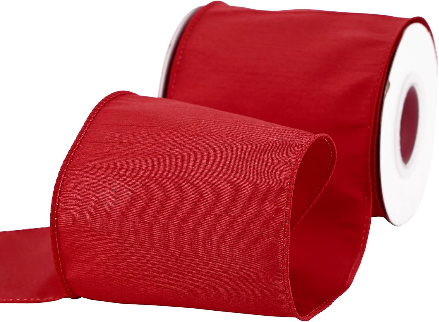 MEEDEE Red Dupioni Wired Ribbon 4 inch Wide Red Faux Silk with 10 Yards Spool Dupion Wired Edge Ribbon for Gift Wrapping, Gift Baskets, Christmas Tree, Garland, Wreaths, Centerpiece and Party Décor
