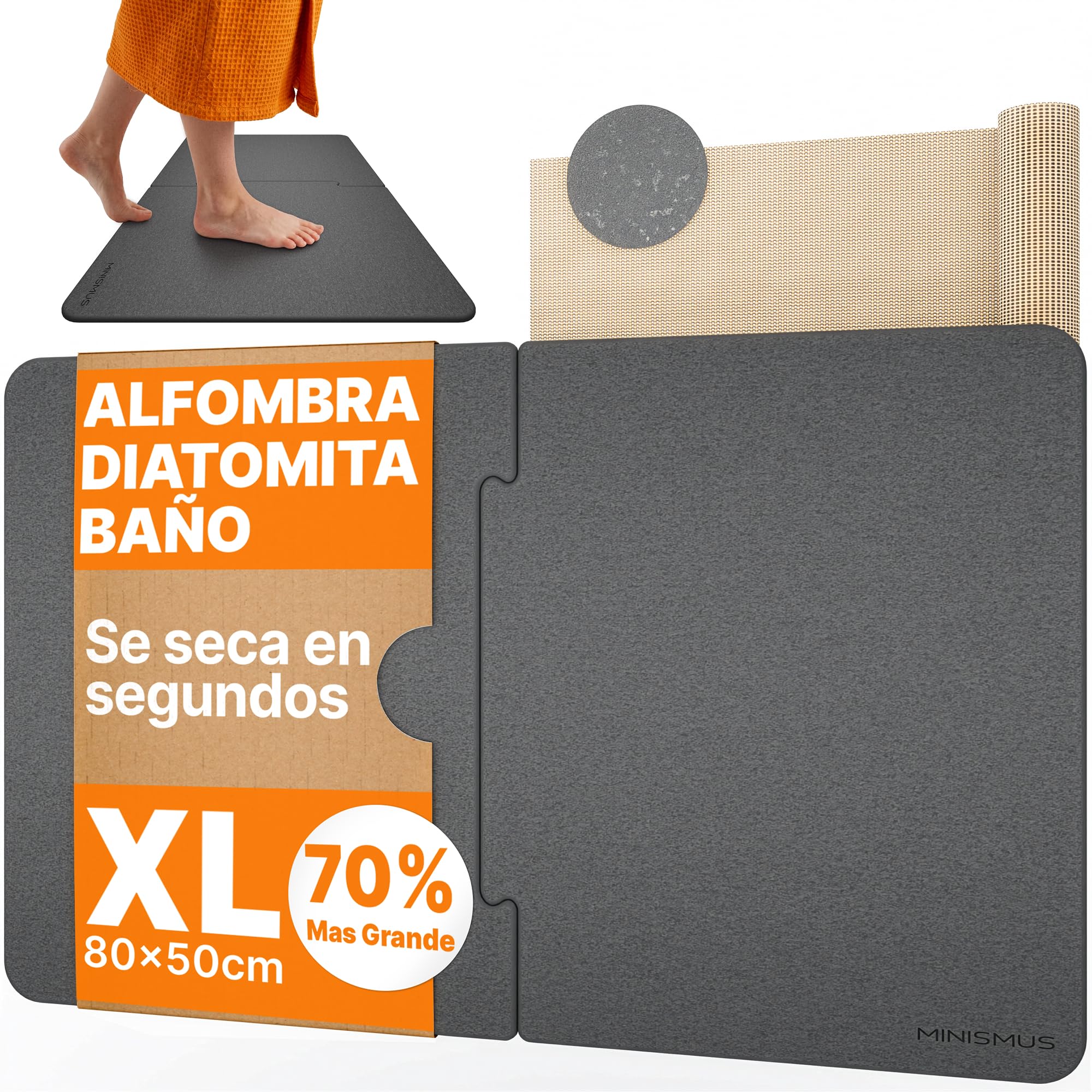 Alfombrilla de baño de piedra Minismus 80x50cm para un suelo seco tras la ducha
