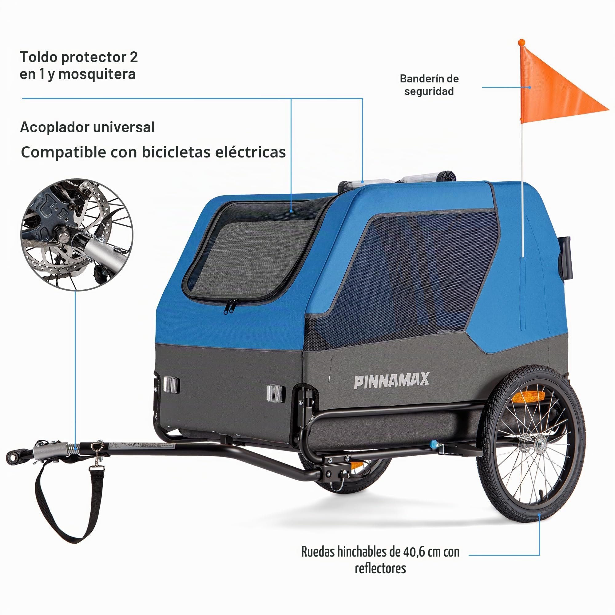 Remolque para Perros PINNAMAX para Bicicletas: Carrito para Mascotas 2 en 1, con una Capacidad de Carga de hasta 45 kg; Remolque para Perros con Enganche Universal para Bicicleta