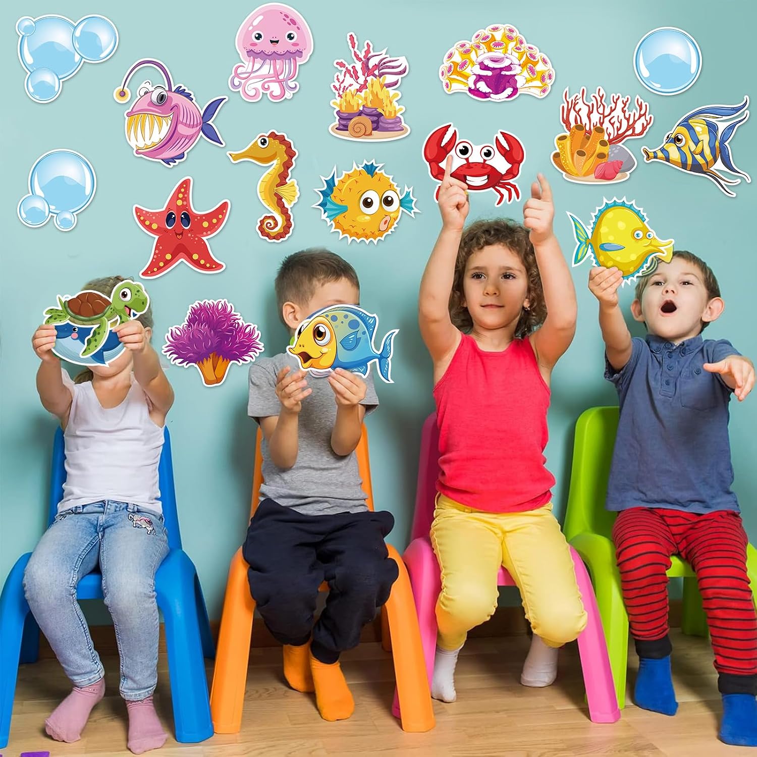 Fish Cutouts Paper Tropical Fish Ocean Animal Cut-Outs with Glue Point Dots Under The Sea Bulletin Board Classroom Decorations for Summer Ocean Themed Party Decorations