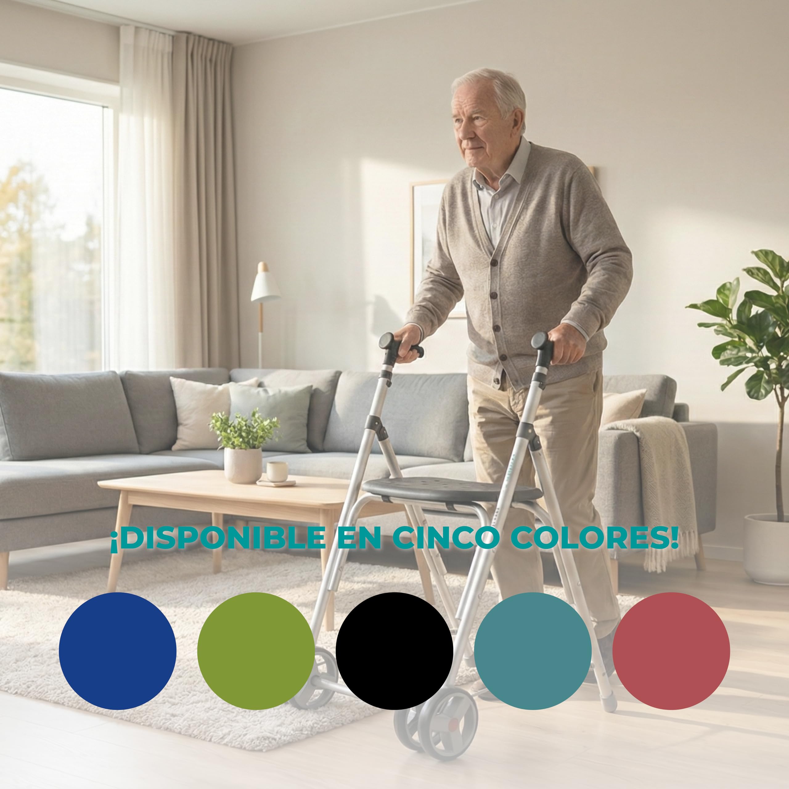 Forta Kamaleon - Andador Ligero y Plegable para Personas Mayores - Con Asiento, Altura Regulable y Ruedas Dobles Delanteras Fijas - Para Uso en Interiores - Capacidad de Carga hasta 150 kg (Esmeralda)