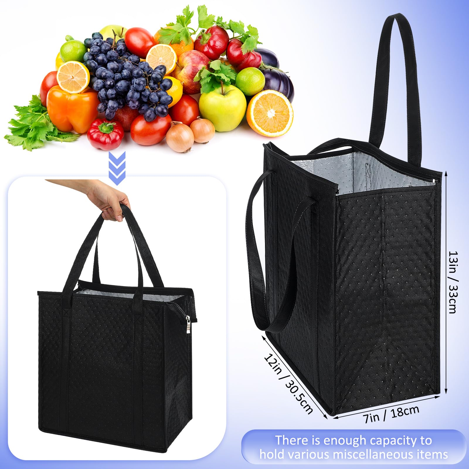 10 Stück isolierte Taschen große Einkaufstaschen isolierte wiederverwendbare Lebensmitteltaschen Thermo-Kühltasche isolierte Tragetasche mit Reißverschluss oben für heiße kalte Lebensmittel