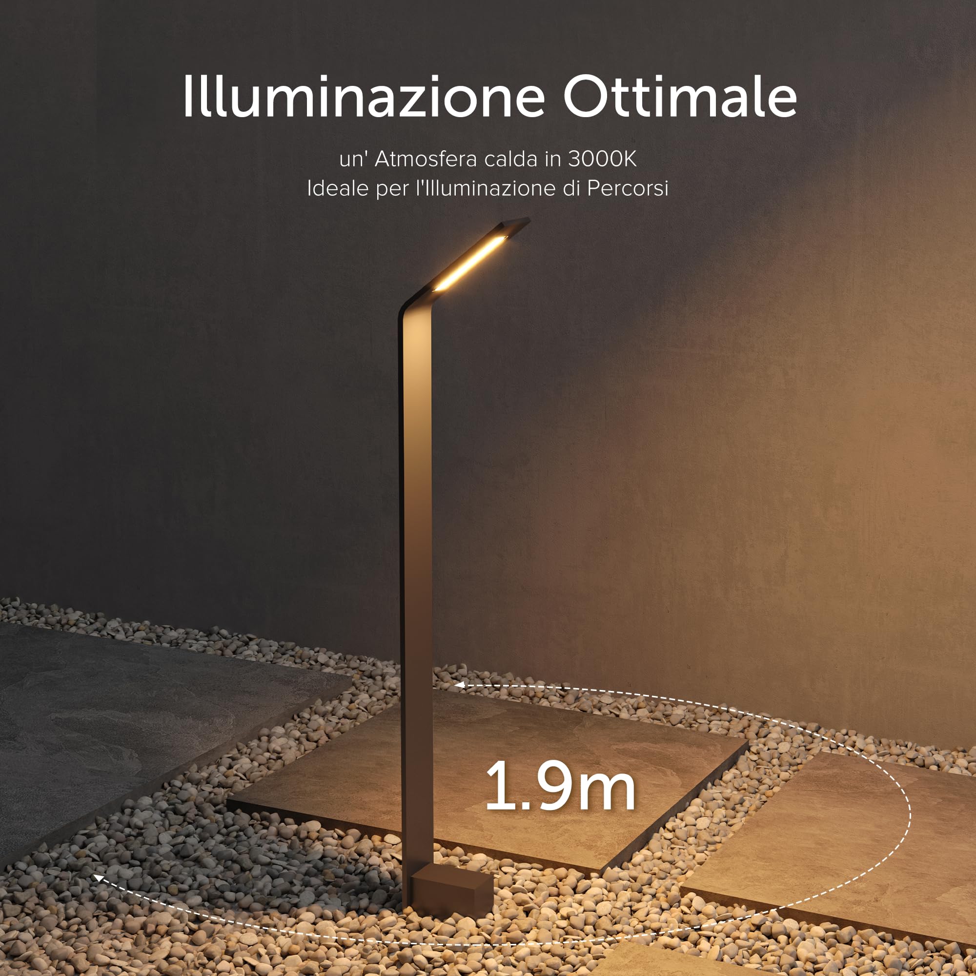 doporro Lampione da Giardino 80 cm IP65 con LED 6W 3000K – Paletto Luminoso da Esterno in Alluminio Grigio Scuro per Sentieri, Vialetti, Terrazze e Cortili, Design Moderno | Lampada da giardino per esterni, 3000 K, luce bianca calda, 128 x 98 x 808 mm, gr