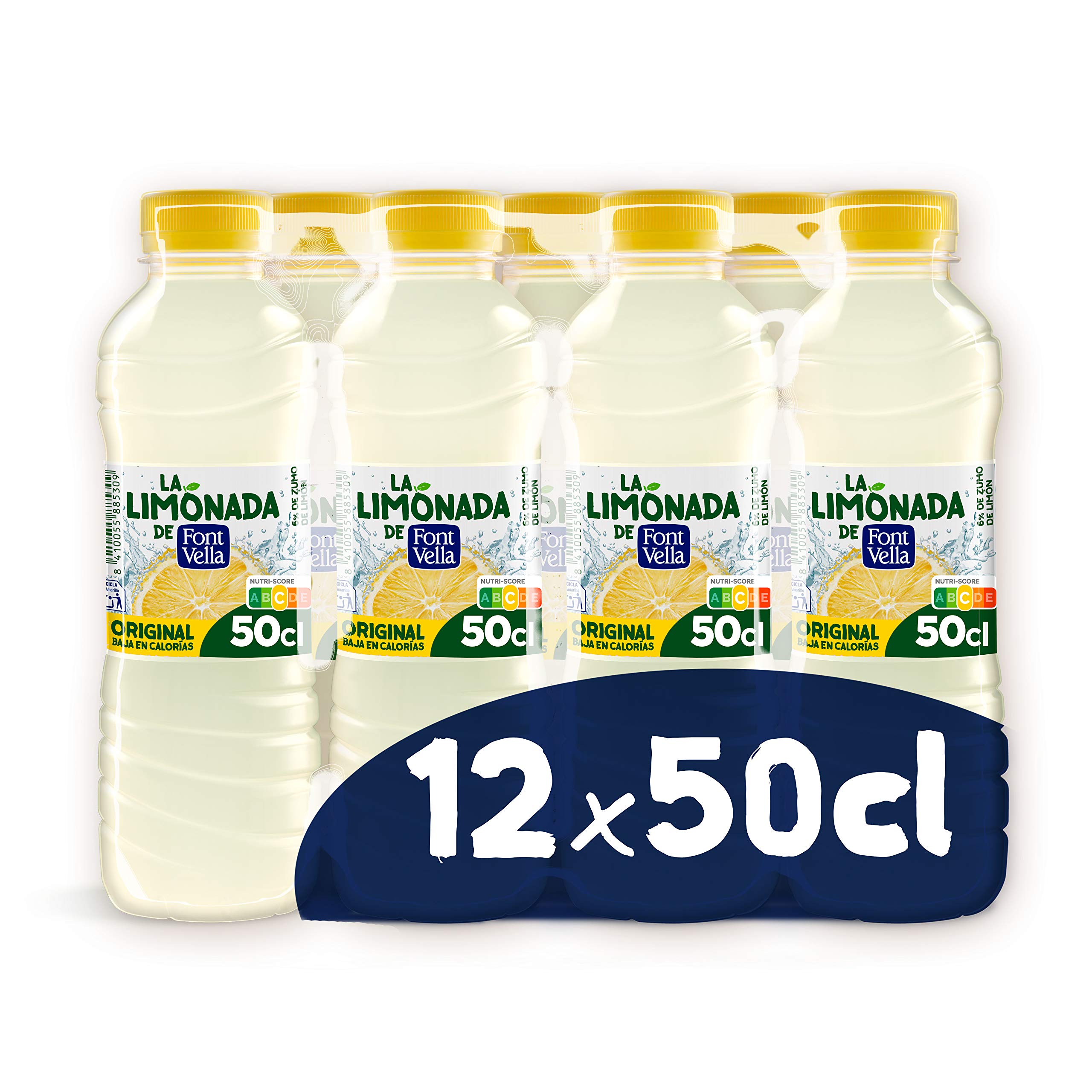 Font Vella Lemonade, Natural Mineral Water with Lemon Juice, Pack of 12 x 50cl